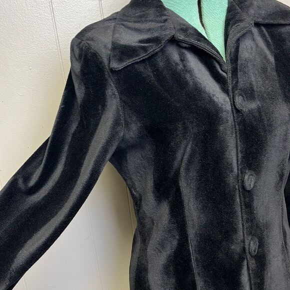 Vintage 80's/90's Y2K Black Velour Button Front Long Sleeve Collared Top Medium - Picture 7 of 14